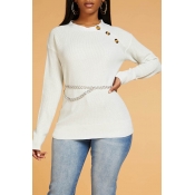 Lovely Casual Button White Sweater