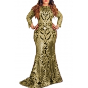 Lovely Party Gold Trailing Evening Dress