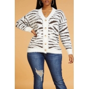 Lovely Casual Zebra Stripe Cardigan
