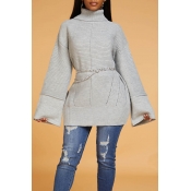 Lovely Casual Turtleneck Grey Sweater