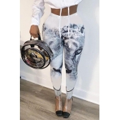 Lovely Trendy Print White Pants