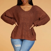 Lovely Casual Loose Brown Sweater