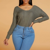 Lovely Casual V Neck Hollow-out Grey Sweater