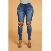 Lovely Trendy Hollow-out Blue Jeans