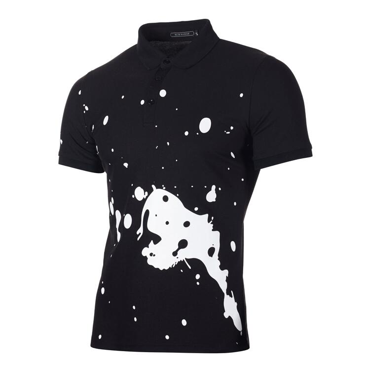 

Lovely Leisure POLO Collar Print Black Shirt
