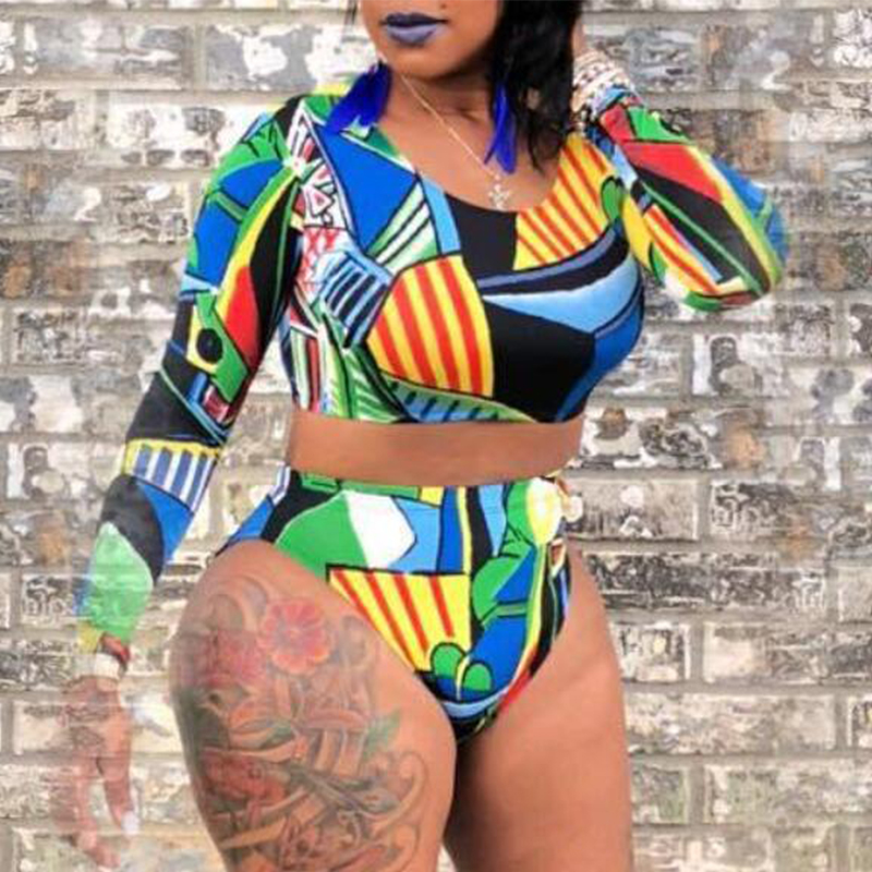 

Lovely Print Blue Two-piece Swimwear