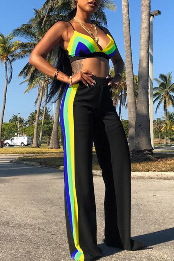 

Lovely Chic Striped Yellow Two-piece Pants Set