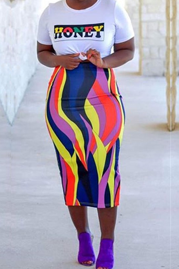 

Lovely Casual Print White Two-piece Skirt Set
