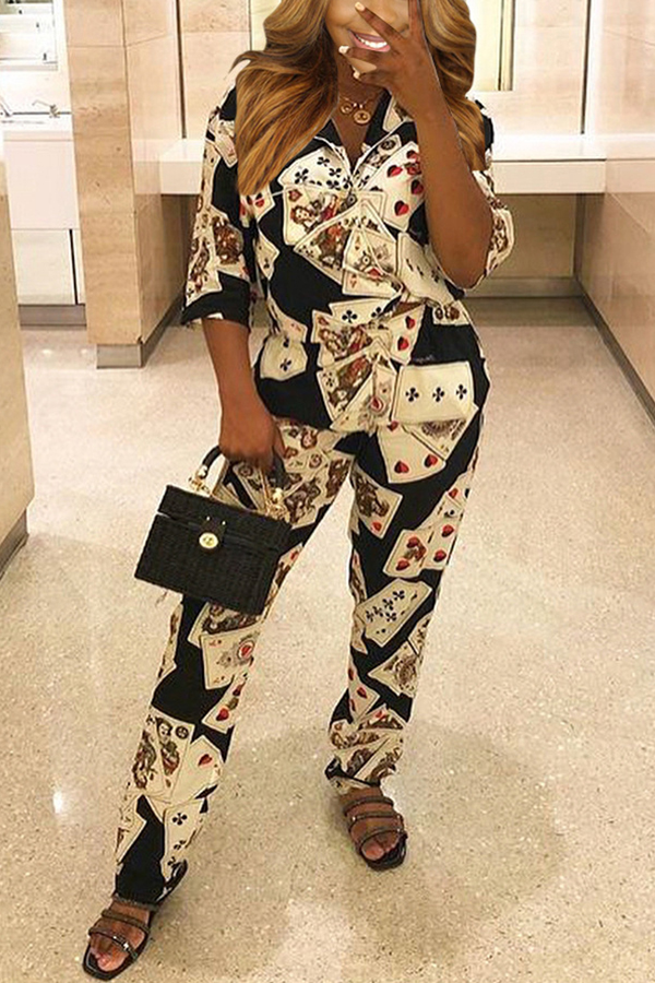 

Lovely Casual Print Black Two-piece Pants Set
