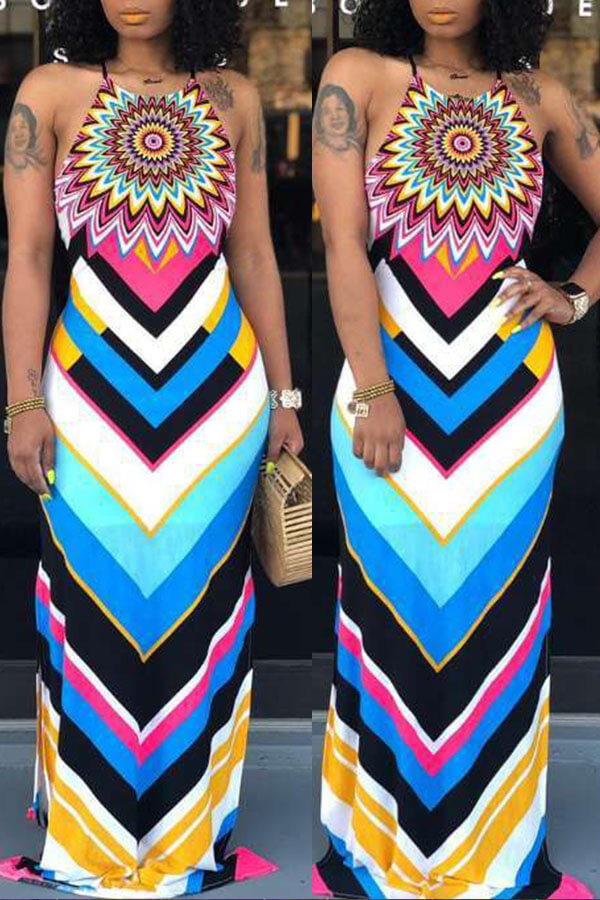 

Lovely Casual Halter Print Multicolor Maxi Dress, Multi