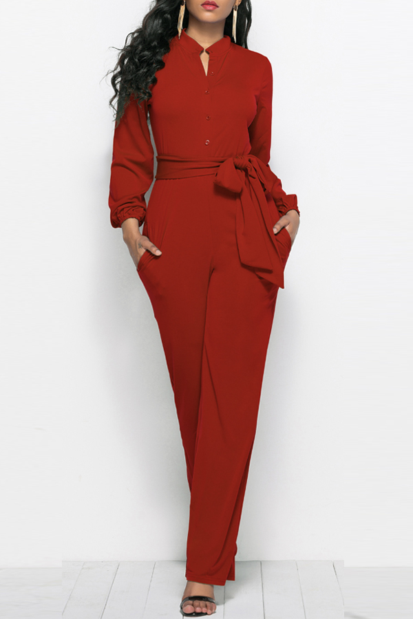 

Lovely Casual Lace-up Red One-piece Jumpsuit