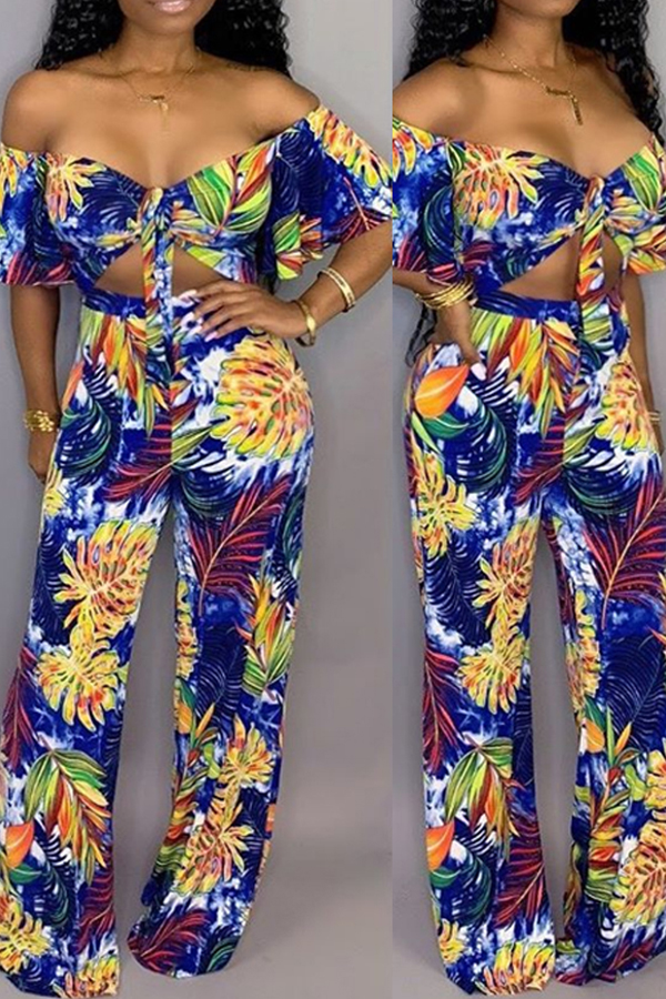 

Lovely Sexy Print Blue One-piece Jumpsuit