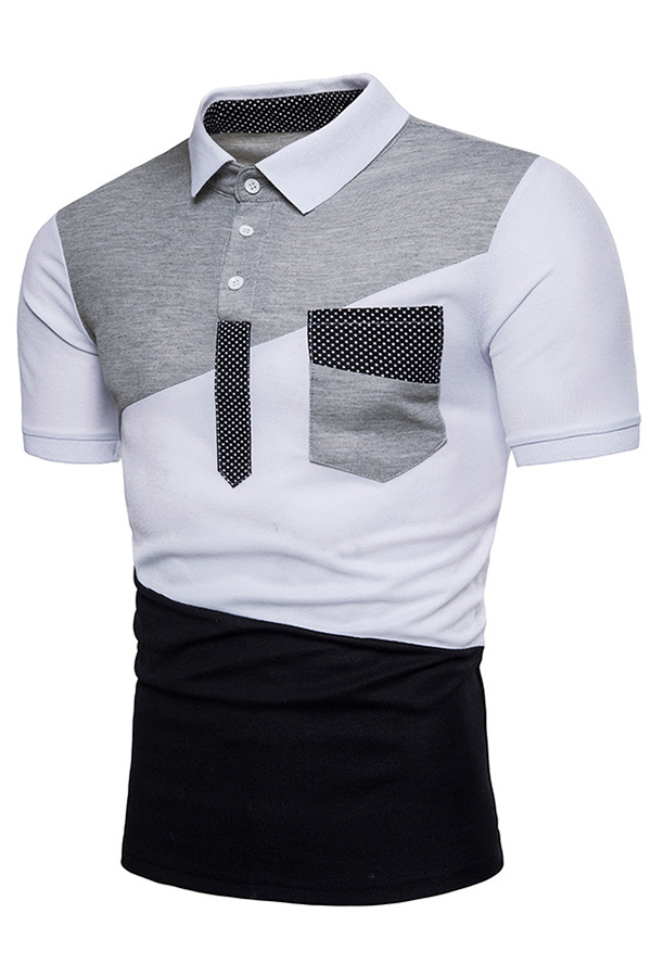 

Lovely Casual Patchwork White Polo Shirt