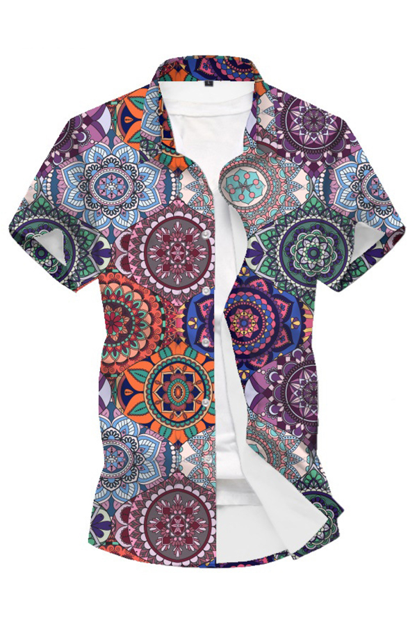 

Lovely Bohemian Short Sleeve Print Multicolor Shirt, Multi