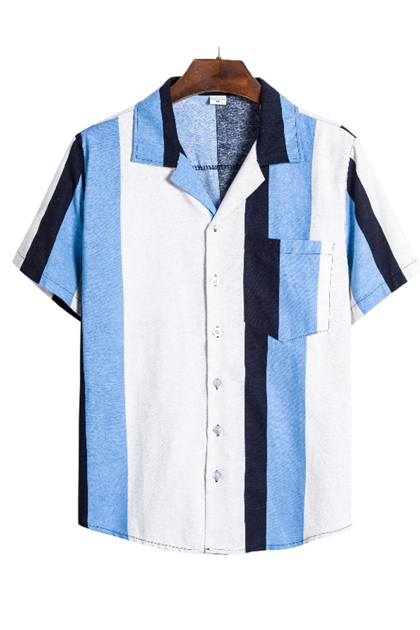 

Lovely Bohemian Striped Print Blue Shirt, Blue stripe