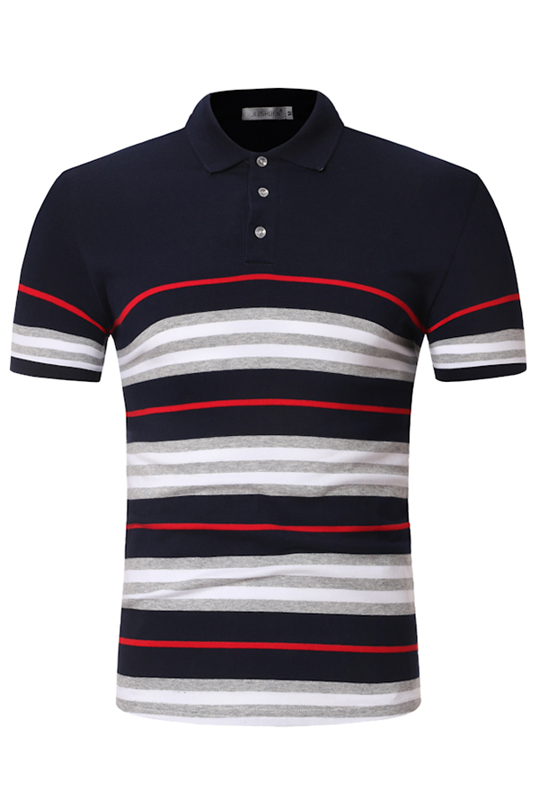 

Lovely Casual Striped Navy Blue POLO Shirt