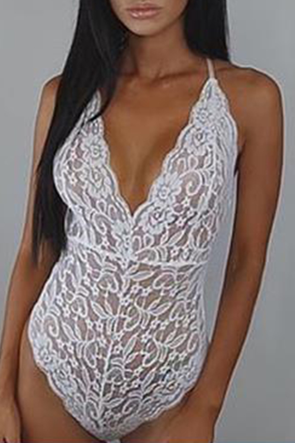

Lovely Sexy V Neck White Teddies