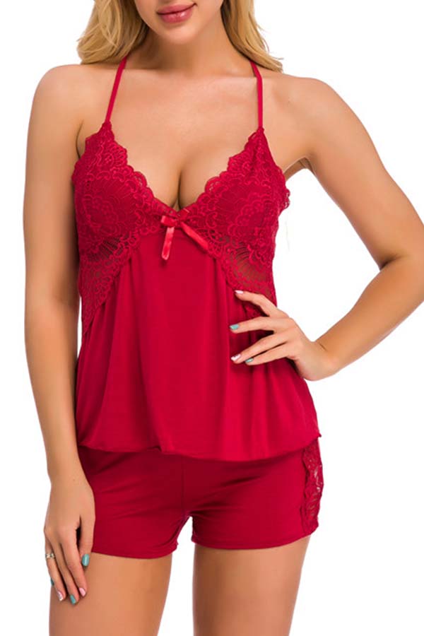 

Lovely Sexy Hollow-out Wine Red Babydolls
