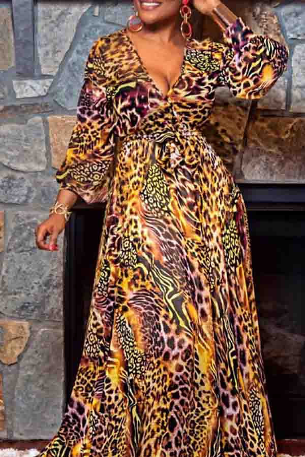 

Lovely Casual Print Loose Orange Maxi Dress