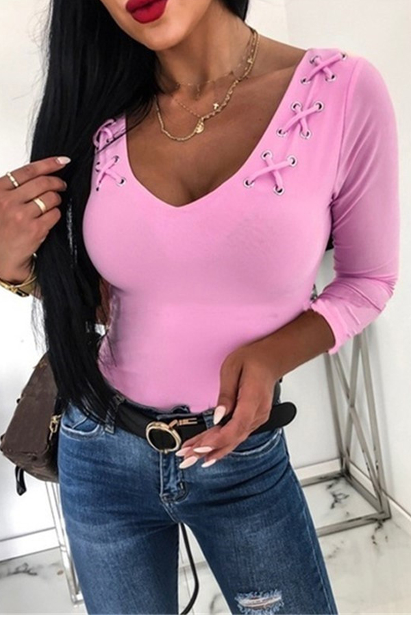 

Lovely Casual Drawstring Pink T-shirt