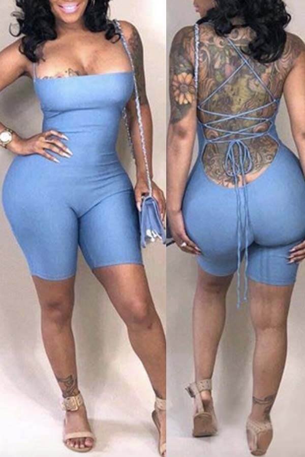 

LW Trendy Backless Baby Blue One-piece Romper