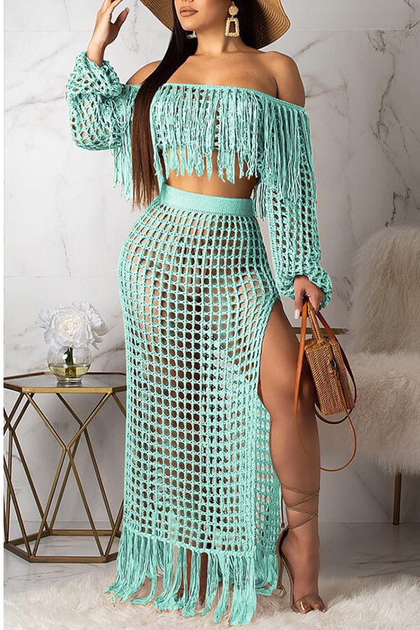 

Lovely Hollow-out Cyan Beach Dress
