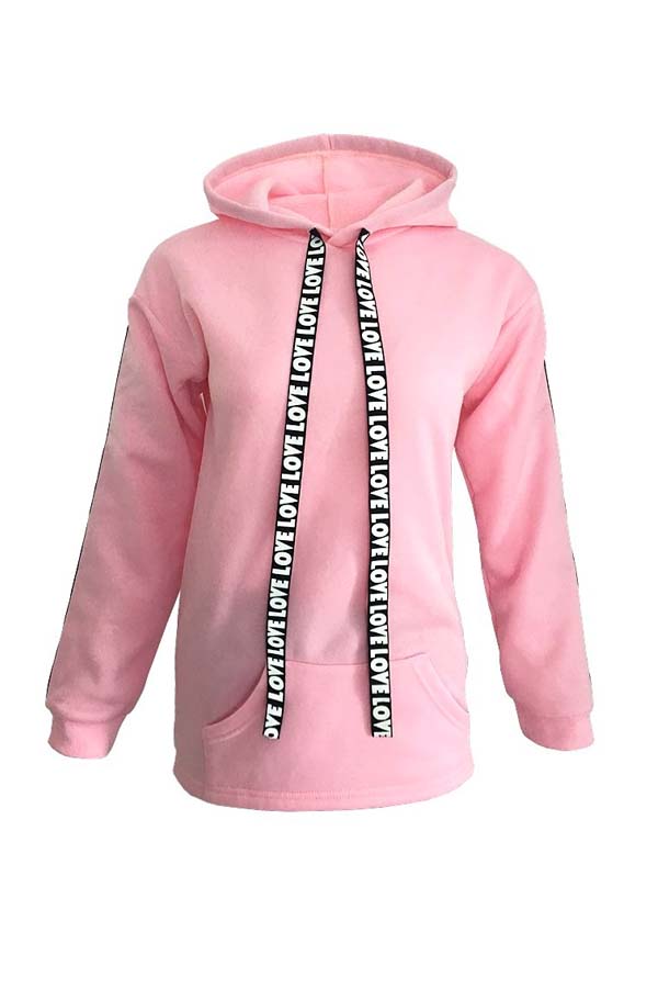 

Lovely Casual Hooded Collar Pink Plus Size Hoodie