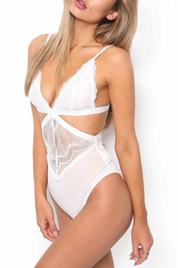 

Lovely Sexy Hollow-out White Teddies