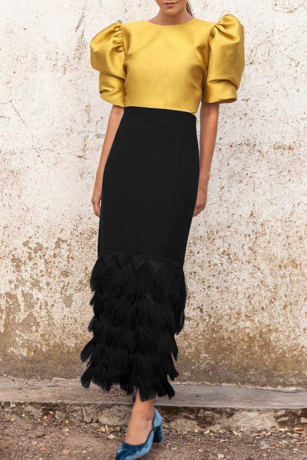 

Lovely Chic Flounce Yellow Two-piece Skirt Set