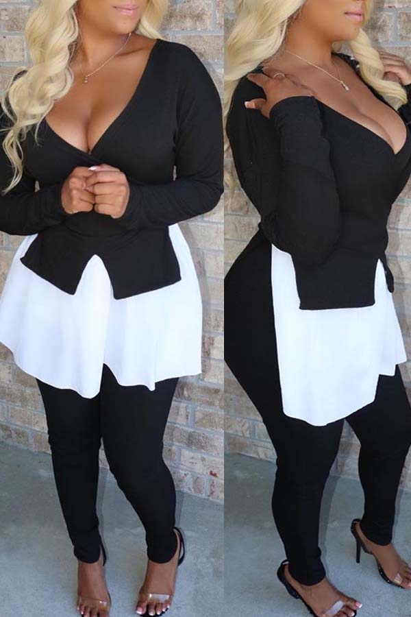 

Lovely Chic Patchwork Black Two-piece Pants Set