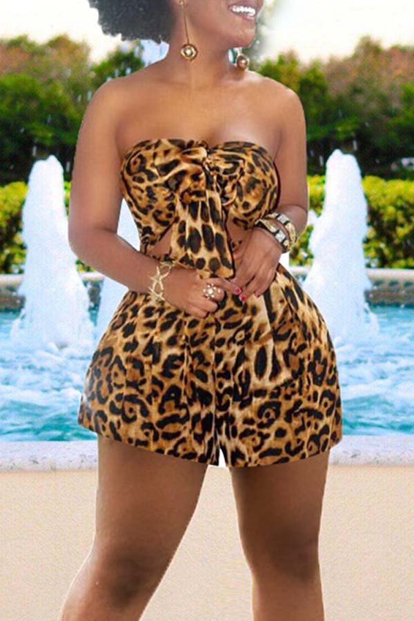 

Lovely Casual Sleeveless Leopard Print Two-piece Shorts Set