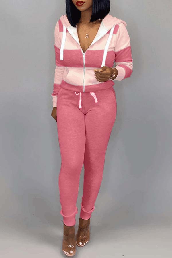 

Lovely Casual Striped Pink Two-piece Pants Set