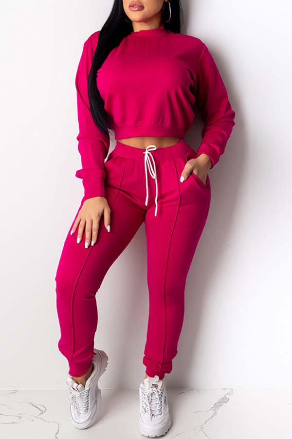 

Lovely Casual Basic Rose Red Two-piece Pants Set