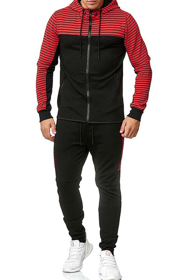 

Lovely Sportswear Patchwork Red Two-piece Pants Set