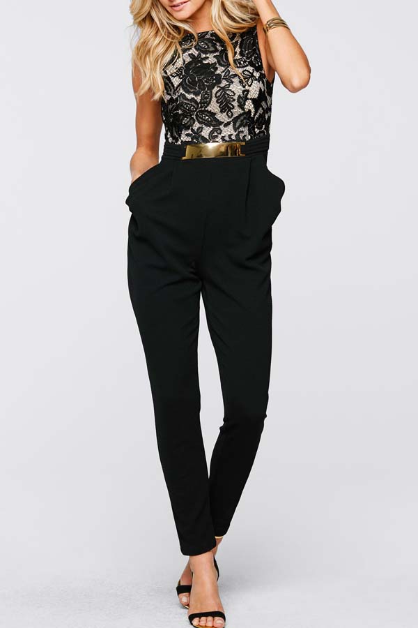 

Lovely Chic Patchwork Black One-piece Jumpsuit