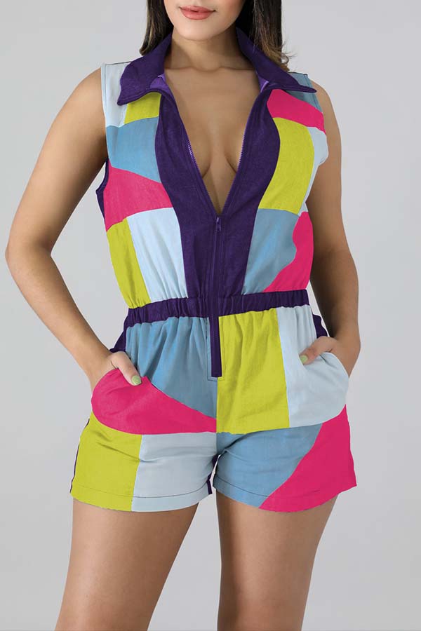 

Lovely Casual Patchwork Multicolor One-piece Romper, Multi