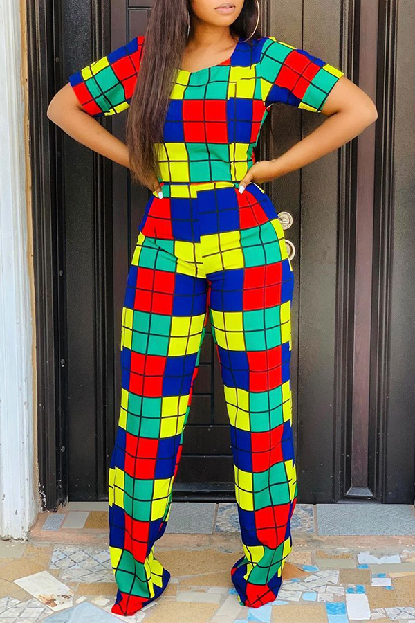 

Lovely Chic Plaid Print Multicolor Two-piece Pants Set, Multi