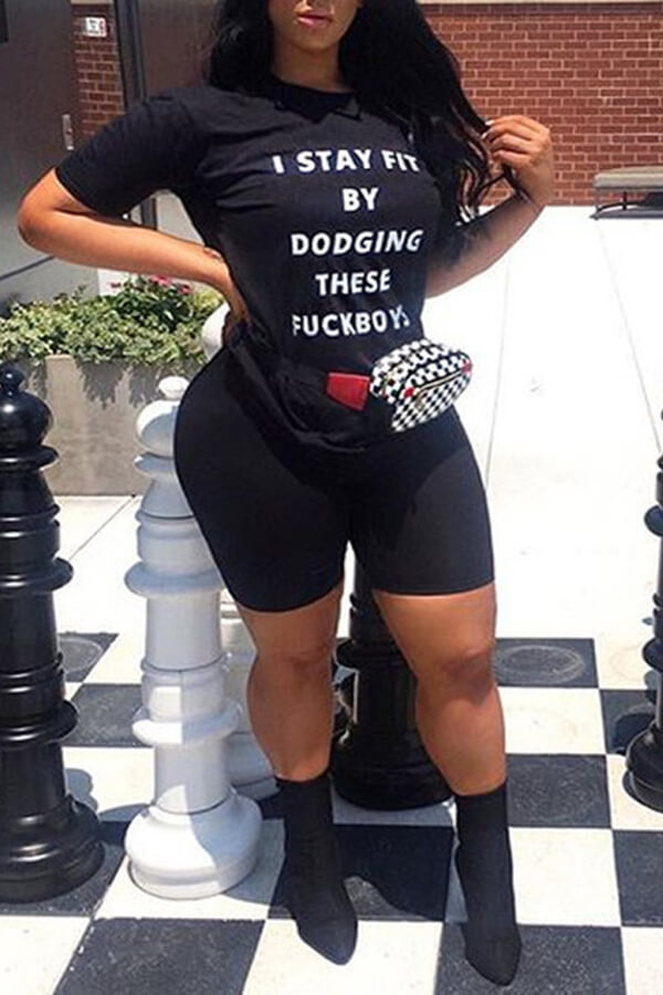 

Lovely Trendy Print Black Two-piece Shorts Set