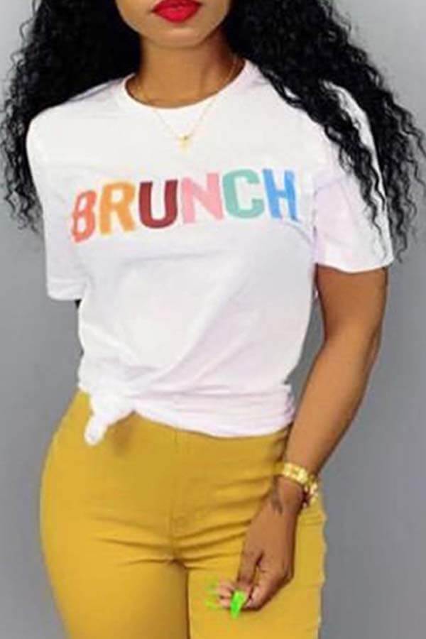 

LW Casual Letter Print White T-shirt