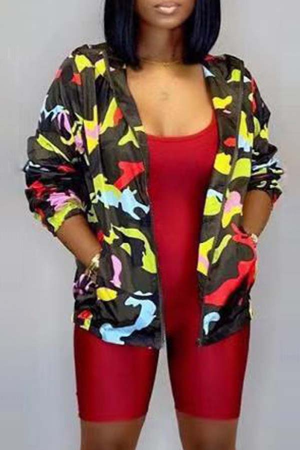 

Lovely Casual Print Black Coat