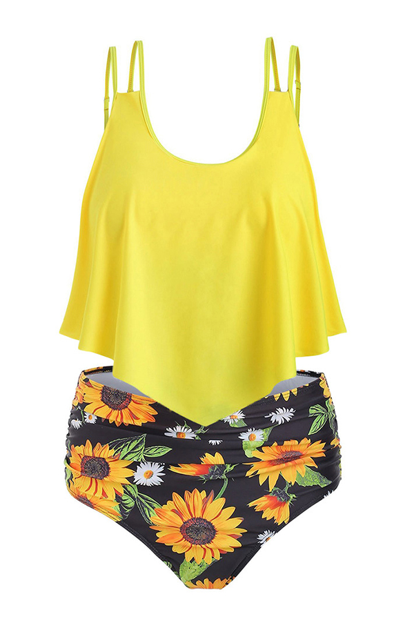 

Lovely Print Yellow Plus Size Two-piece Swimsuit