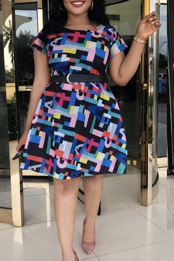 

Lovely Casual Print Multicolor Knee Length Dress, Multi
