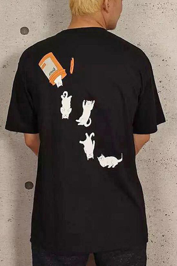 

Lovely Chic O Neck Print Black T-shirt