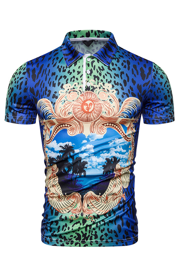 

Lovely Bohemian Floral Print Blue Shirt