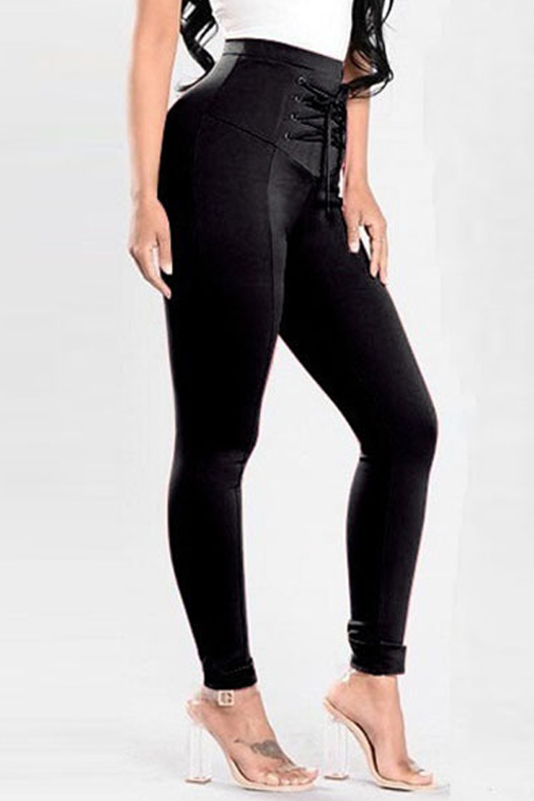 

Lovely Casual Bandage Design Black Pants