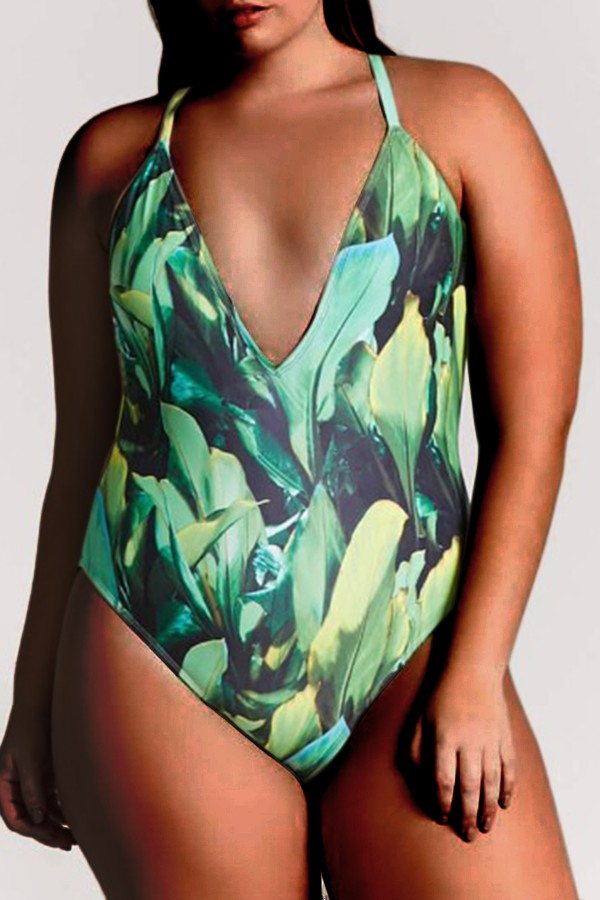 

Lovely Print Green Plus Size One-piece Swimwear