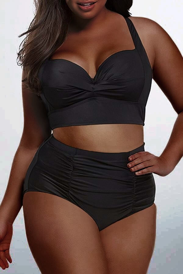 Lovely Casual Basic Black Plus Size Two Piece Swimsuit Plus Size Bikinis Plus Size Swimsuit Plus