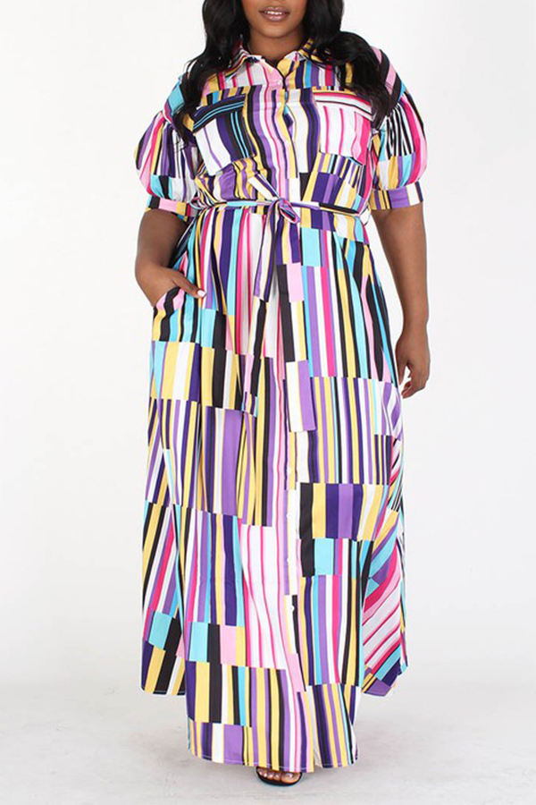 

Lovely Trendy Print Multicolor Floor Length Plus Size Dress, Multi