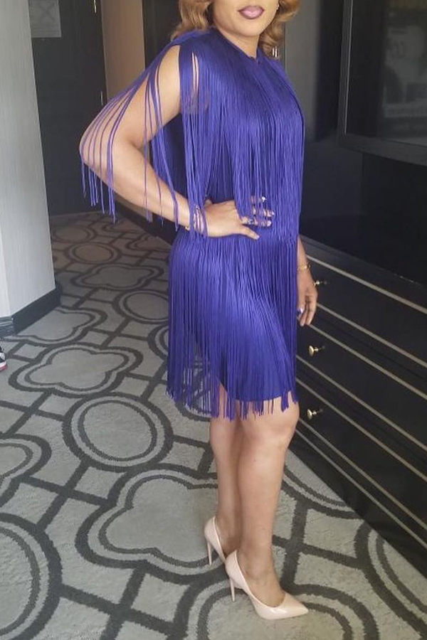 

Lovely Sexy Tassel Design Purple Plus Size Mini Dress