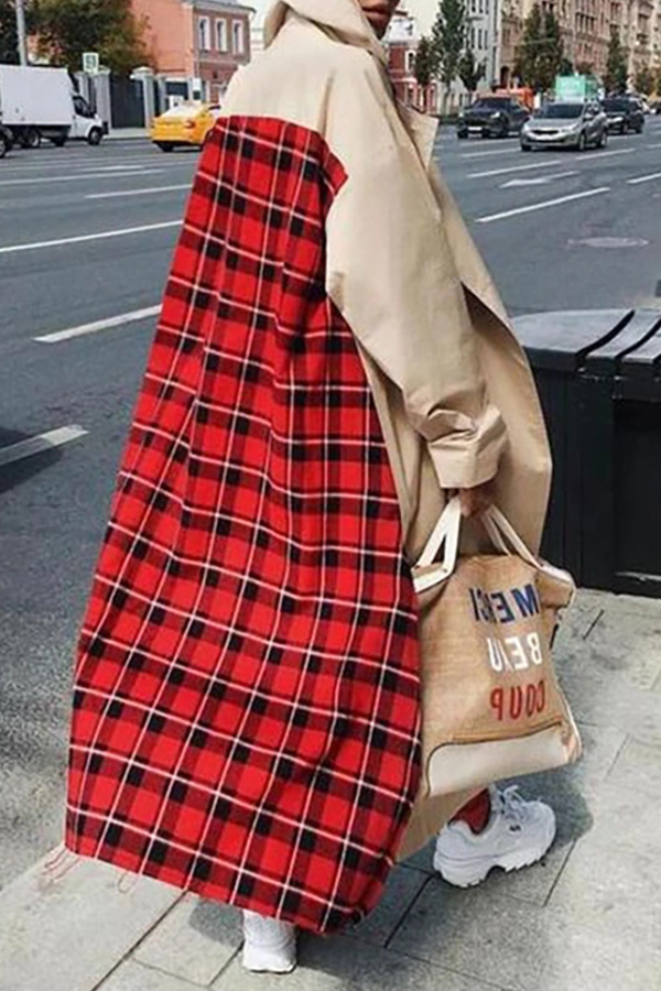 

Lovely Casual Plaid Print Khaki Plus Size Coat